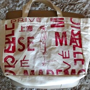 Chanel handbags.Beige /red linen.